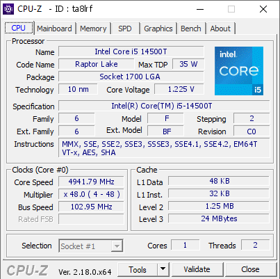 screenshot of CPU-Z validation for Dump [ta8lrf] - Submitted by  bantalbambu  - 2026-02-11 17:58:54