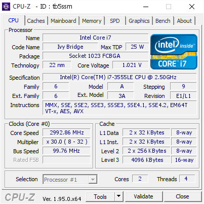 screenshot of CPU-Z validation for Dump [tb5ssm] - Submitted by  Anonymous  - 2021-02-19 18:28:22