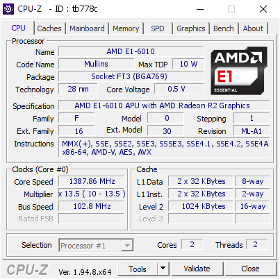 screenshot of CPU-Z validation for Dump [tb778c] - Submitted by  DESKTOP-JFTEU3U  - 2020-12-17 18:27:08