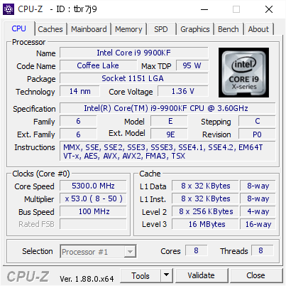 screenshot of CPU-Z validation for Dump [tbr7j9] - Submitted by  DESKTOP-1LA6UHP  - 2019-05-19 06:32:15