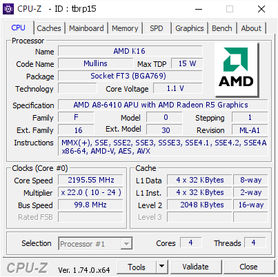 screenshot of CPU-Z validation for Dump [tbrp15] - Submitted by  DESKTOP-1714UPI  - 2016-01-19 04:15:55