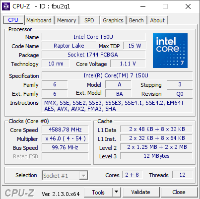 screenshot of CPU-Z validation for Dump [tbu2q1] - Submitted by  Anonymous  - 2025-01-30 17:59:38