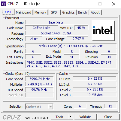 screenshot of CPU-Z validation for Dump [tccjrz] - Submitted by  DESKTOP-R2FLCMS  - 2026-03-18 04:43:09