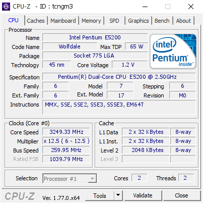 kan zijn vonk Naar Intel Pentium E5200 @ 3249.33 MHz - CPU-Z VALIDATOR