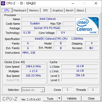screenshot of CPU-Z validation for Dump [td4gb2] - Submitted by  R-998  - 2025-10-24 10:57:30
