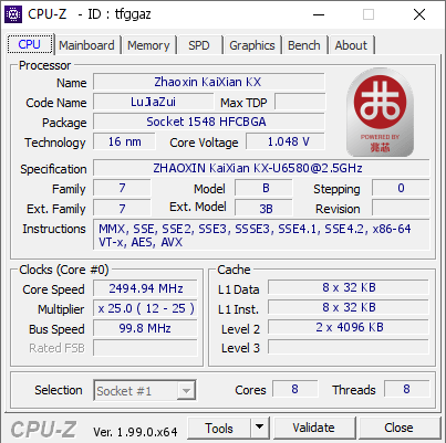 screenshot of CPU-Z validation for Dump [tfggaz] - Submitted by  DESKTOP-A1JFG7Q  - 2022-02-20 13:40:27