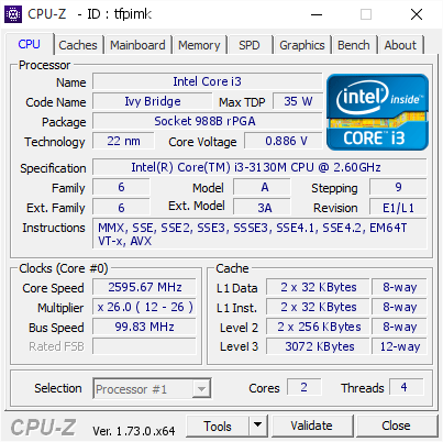 screenshot of CPU-Z validation for Dump [tfpimk] - Submitted by  HOMELAPTOP  - 2015-10-05 09:51:16