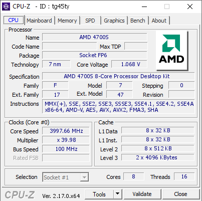 screenshot of CPU-Z validation for Dump [tg45ty] - Submitted by  DESKTOP-T4508R7  - 2025-11-22 09:40:26