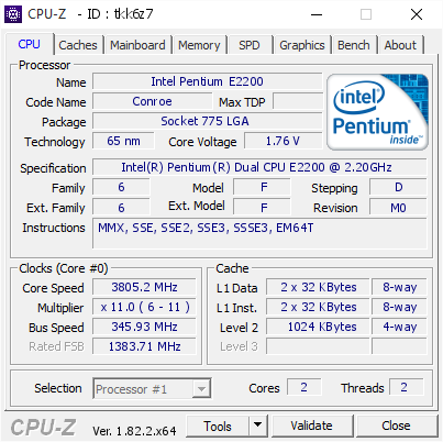 screenshot of CPU-Z validation for Dump [tkk6z7] - Submitted by  Speedy22  - 2018-02-04 06:17:11