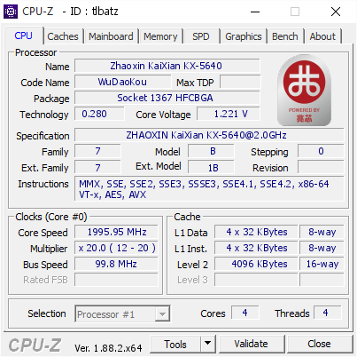 screenshot of CPU-Z validation for Dump [tlbatz] - Submitted by  DEV.CPUZ  - 2019-05-16 23:23:09