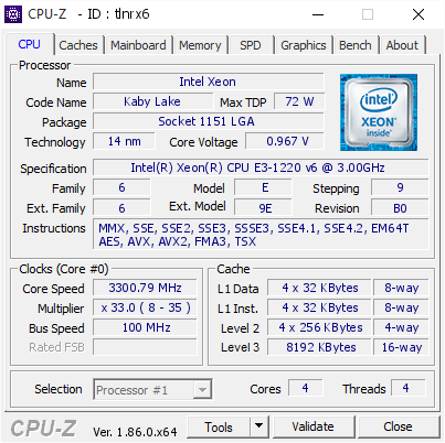 screenshot of CPU-Z validation for Dump [tlnrx6] - Submitted by  HYP-PHOP-10  - 2018-12-03 13:43:40