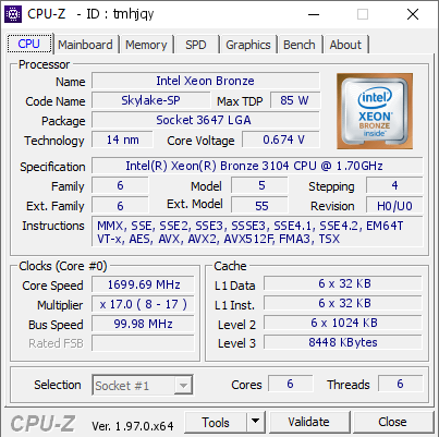 screenshot of CPU-Z validation for Dump [tmhjqy] - Submitted by  DESKTOP-7HQ8QNF  - 2021-09-02 22:01:02