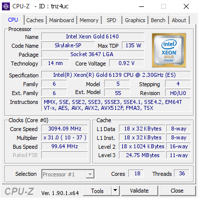 screenshot of CPU-Z validation for Dump [tnz4uc] - Submitted by  Anonymous  - 2020-01-30 03:04:47