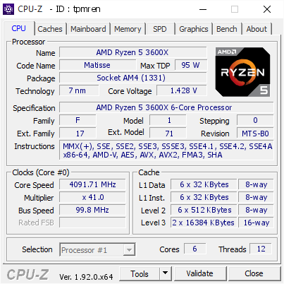 screenshot of CPU-Z validation for Dump [tpmren] - Submitted by  DESKTOP-SMQCQKL  - 2020-05-23 21:01:47