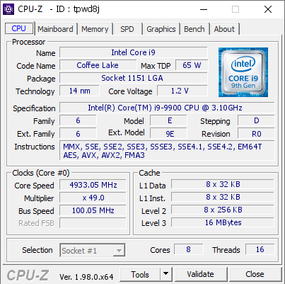 screenshot of CPU-Z validation for Dump [tpwd8j] - Submitted by  DESKTOP-GTG87U0  - 2021-12-31 19:58:26