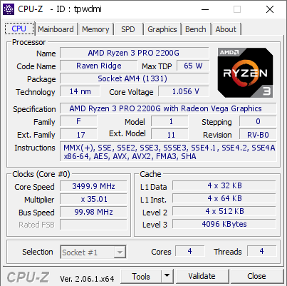 screenshot of CPU-Z validation for Dump [tpwdmi] - Submitted by  Anonymous  - 2023-08-09 07:07:29