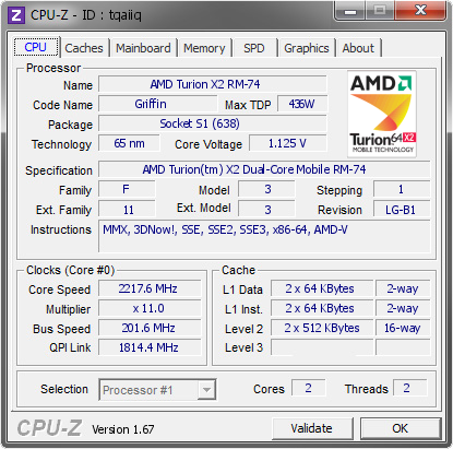 screenshot of CPU-Z validation for Dump [tqaiiq] - Submitted by  KANGARAIWAE  - 2014-01-05 03:01:11