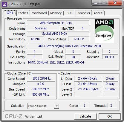 screenshot of CPU-Z validation for Dump [tqzj4e] - Submitted by  PC-201205031258  - 2014-02-15 23:02:31