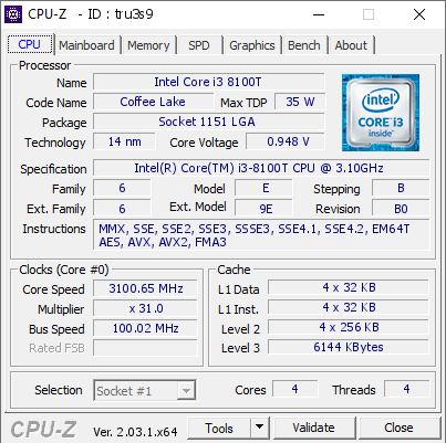 screenshot of CPU-Z validation for Dump [tru3s9] - Submitted by  DESKTOP-6CIUUMU  - 2023-01-02 09:10:43