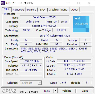 screenshot of CPU-Z validation for Dump [try846] - Submitted by  DESKTOP-PHE6L5F  - 2024-10-08 09:35:37