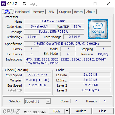 screenshot of CPU-Z validation for Dump [tsgrlj] - Submitted by  DESKTOP-H6C7J1L  - 2022-02-01 22:20:10