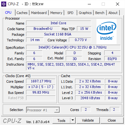 screenshot of CPU-Z validation for Dump [tt9cxw] - Submitted by  Anonymous  - 2019-01-17 09:17:23