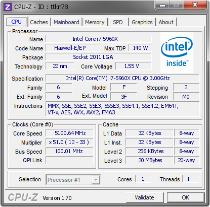 screenshot of CPU-Z validation for Dump [ttkn78] - Submitted by  MetalRacer  - 2014-09-21 20:09:01
