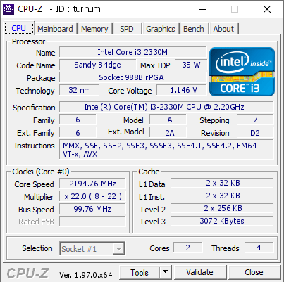 screenshot of CPU-Z validation for Dump [turnum] - Submitted by  USER-PC  - 2021-10-25 04:09:27