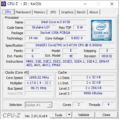screenshot of CPU-Z validation for Dump [tuv20z] - Submitted by  DESKTOP-5NC5JJU  - 2022-08-24 10:09:41