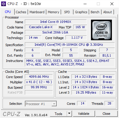 screenshot of CPU-Z validation for Dump [tw10sr] - Submitted by  Anonymous  - 2020-01-11 15:34:15