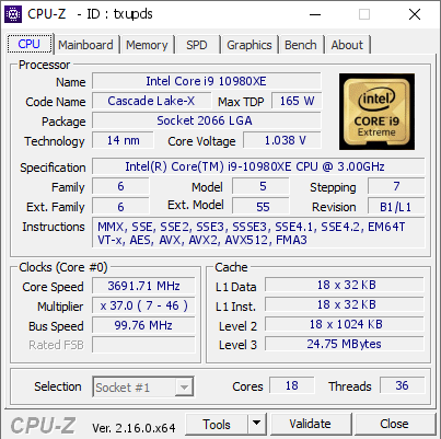 screenshot of CPU-Z validation for Dump [txupds] - Submitted by  Anonymous  - 2026-10-02 08:17:22