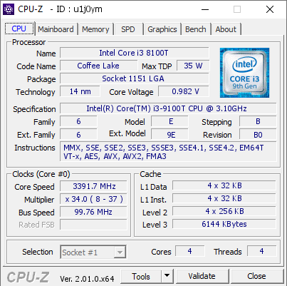 screenshot of CPU-Z validation for Dump [u1j0ym] - Submitted by  DESKTOP-09EVHTJ  - 2022-07-27 08:07:53