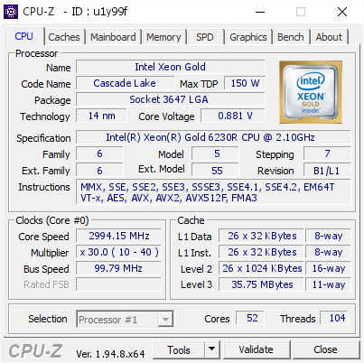 screenshot of CPU-Z validation for Dump [u1y99f] - Submitted by  Anonymous  - 2021-03-17 22:44:55