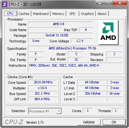 screenshot of CPU-Z validation for Dump [u2ct3l] - Submitted by  AMIN-PC  - 2014-11-01 17:11:44