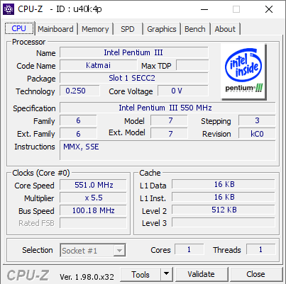screenshot of CPU-Z validation for Dump [u40k4p] - Submitted by  Stitch626  - 2021-11-24 19:07:11