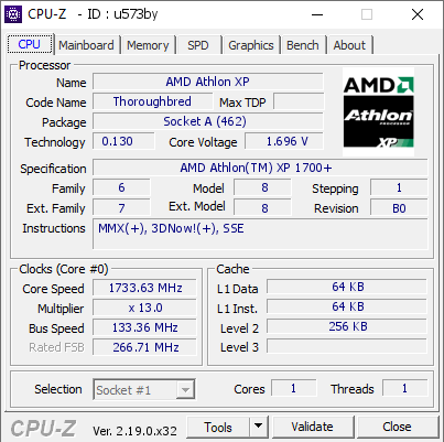 screenshot of CPU-Z validation for Dump [u573by] - Submitted by  sebaz_ri  - 2026-04-25 06:02:25