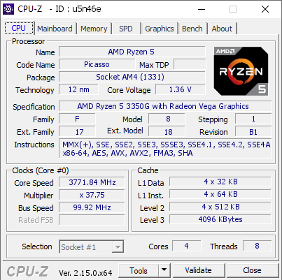 screenshot of CPU-Z validation for Dump [u5n46e] - Submitted by  DESKTOP-Q9UQDV5  - 2025-06-29 11:29:20