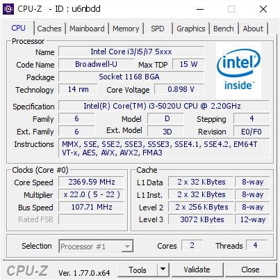 screenshot of CPU-Z validation for Dump [u6nbdd] - Submitted by  Anonymous  - 2016-09-27 01:08:01