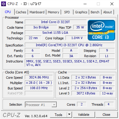 screenshot of CPU-Z validation for Dump [u71rt7] - Submitted by  redratamd  - 2020-06-11 00:07:59