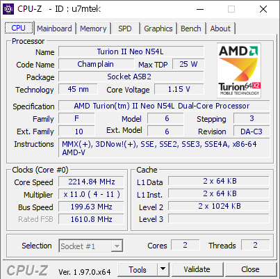 screenshot of CPU-Z validation for Dump [u7mtek] - Submitted by  YUZU  - 2021-10-30 14:01:31