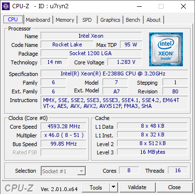 screenshot of CPU-Z validation for Dump [u7ryn2] - Submitted by  Anonymous  - 2022-05-29 16:22:04
