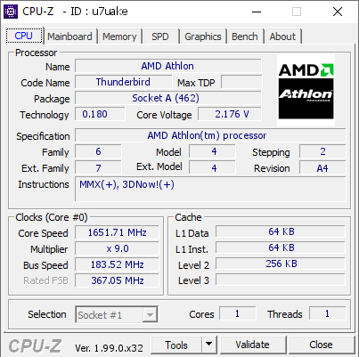 screenshot of CPU-Z validation for Dump [u7uake] - Submitted by  delly  - 2022-02-12 17:34:15