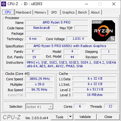 screenshot of CPU-Z validation for Dump [u82i83] - Submitted by  Anonymous  - 2022-11-20 16:56:56