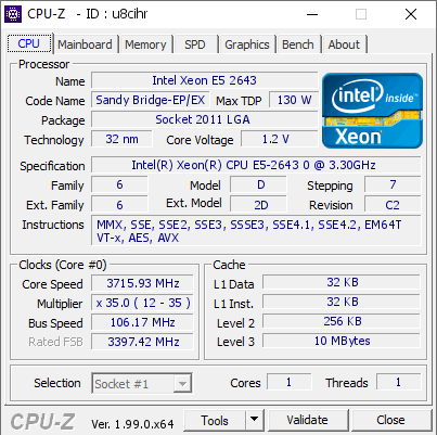screenshot of CPU-Z validation for Dump [u8cihr] - Submitted by  DESKTOP-A0CQJBD  - 2022-01-06 00:48:57