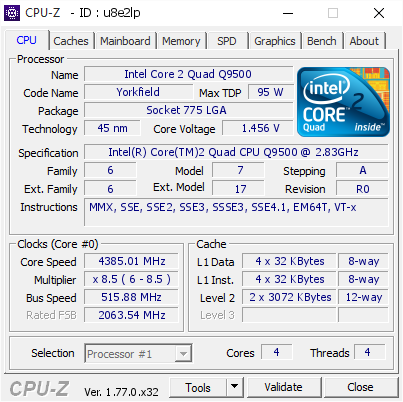 screenshot of CPU-Z validation for Dump [u8e2lp] - Submitted by  Aleslammer  - 2016-10-30 05:00:14