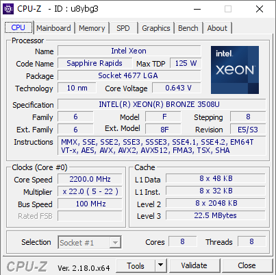 screenshot of CPU-Z validation for Dump [u8ybg3] - Submitted by  SERVERM26  - 2026-04-02 05:59:00
