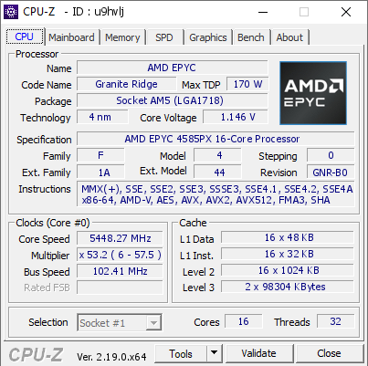 screenshot of CPU-Z validation for Dump [u9hvlj] - Submitted by  Anonymous  - 2026-04-26 11:44:00