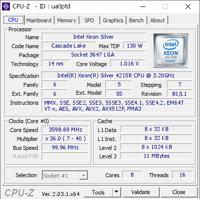 screenshot of CPU-Z validation for Dump [ua0ptd] - Submitted by  Anonymous  - 2022-11-23 21:20:09