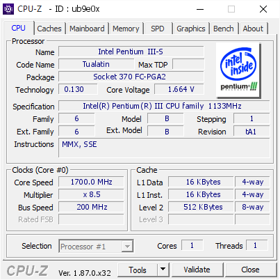 screenshot of CPU-Z validation for Dump [ub9e0x] - Submitted by  Alpi82  - 2019-05-13 03:11:12