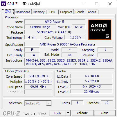 screenshot of CPU-Z validation for Dump [ub9juf] - Submitted by  Anonymous  - 2025-11-17 16:07:44